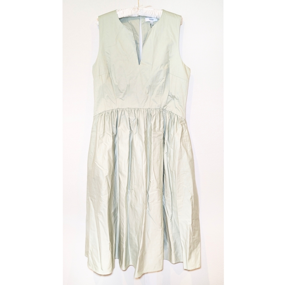 NEW Reiss Liza 100% Cotton Corset Midi Dress in Sage - Picture 4 of 15